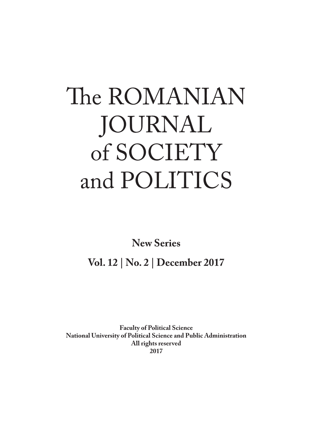 The ROMANIAN JOURNAL of SOCIETY and POLITICS