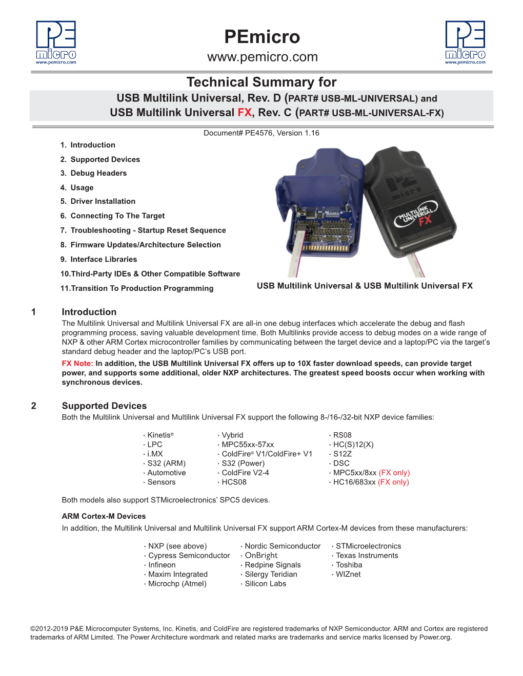 Pemicro Technical Summary for USB Multilink Universal, Rev