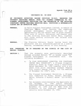 Agenda Item #6-A 11/18/92 ORDINANCE NO. 92-6808 an ORDINANCE APPROVING REZONE PETITION 92-R10, REZONING the PROPERTY DESCRIBED H