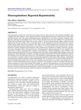 Fluoroquinolones Reported Hepatotoxicity