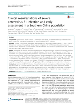 Clinical Manifestations of Severe Enterovirus 71 Infection and Early