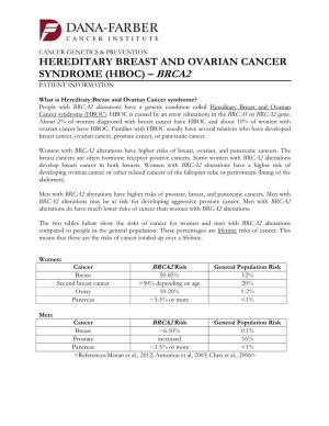 Hereditary Breast and Ovarian Cancer Syndrome (Hboc) – Brca2 Patient Information