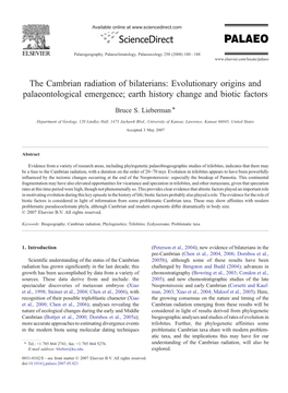 The Cambrian Radiation of Bilaterians: Evolutionary Origins and Palaeontological Emergence; Earth History Change and Biotic Factors ⁎ Bruce S