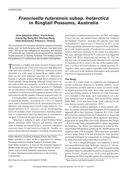 Francisella Tularensis Subsp. Holarctica in Ringtail Possums, Australia