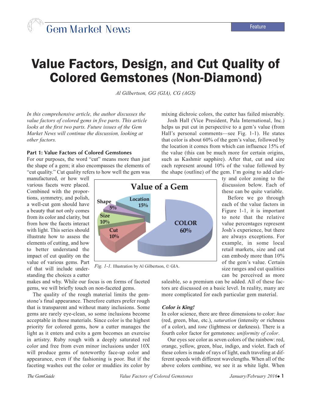 Value Factors, Design, and Cut Quality of Colored Gemstones (Non-Diamond) Al Gilbertson, GG (GIA), CG (AGS)