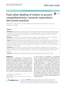 Food Safety Labelling of Chicken to Prevent Campylobacteriosis: Consumer Expectations and Current Practices Philip D