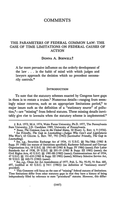 Parameters of Federal Common Law: the Case of Time Limitations on Federal Causes of Action
