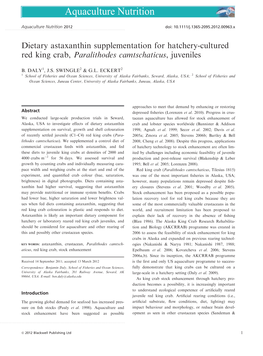 Dietary Astaxanthin Supplementation for Hatcherycultured Red King Crab, Paralithodes Camtschaticus, Juveniles