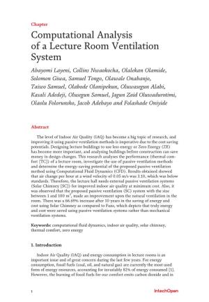 Computational Analysis of a Lecture Room Ventilation System
