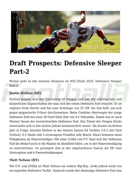 Draft Prospects: Defensive Sleeper Part-2