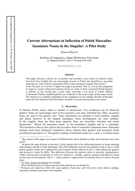 Current Alternations in Inflection of Polish Masculine Inanimate Nouns in the Singular: a Pilot Study