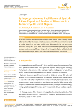 Syringocystadenoma Papilliferum of Eye Lid: a Case Report and Review of Literature in a Tertiary Eye Hospital, Nigeria K