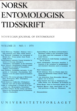 Norsk Entomologisk Tidsskrift All Figures and Tables Should Be Referred to in Publishes Papers in English, Occasionally in French, the Text by Their Number