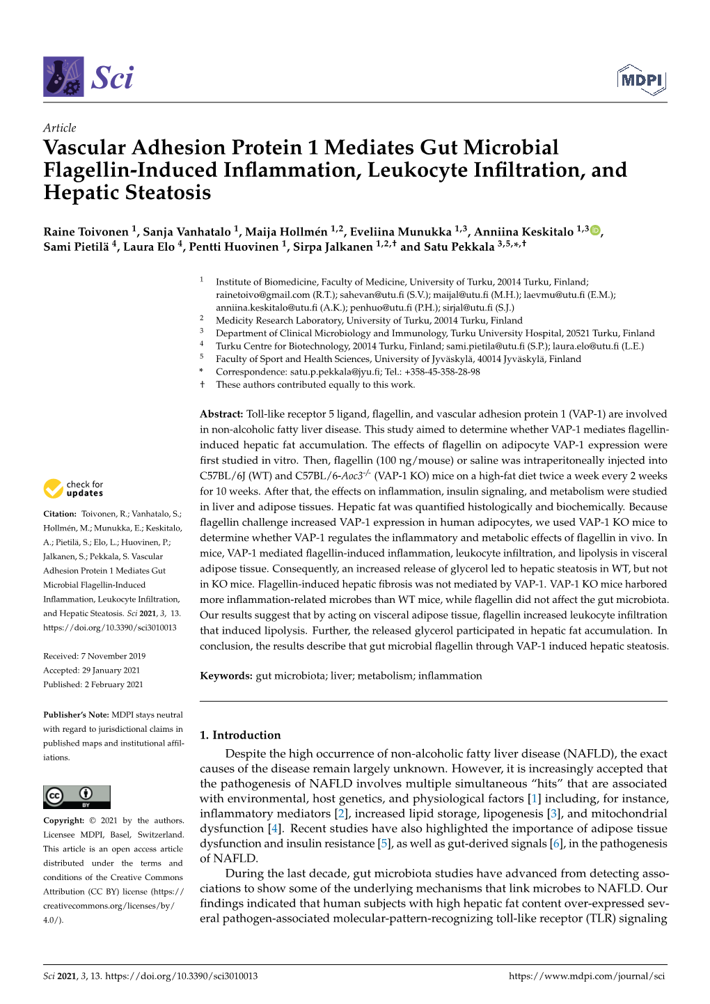 Vascular Adhesion Protein 1 Mediates Gut Microbial Flagellin-Induced Inﬂammation, Leukocyte Inﬁltration, and Hepatic Steatosis