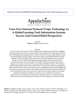 Voice Over Internet Protocol (Voip) Technology As a Global Learning Tool: Information Systems Success and Control Belief Perspectives
