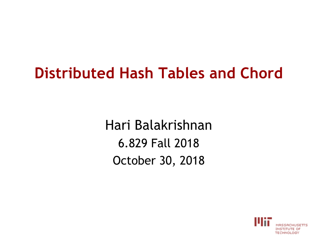 Distributed Hash Tables and Chord