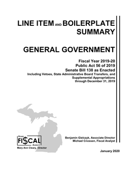 Line Item and Boilerplate Summary: General Government