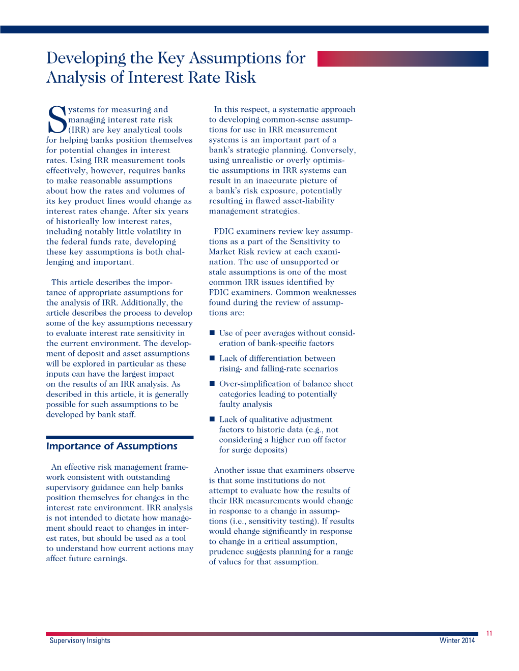 Developing the Key Assumptions for Analysis of Interest Rate Risk