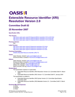 Extensible Resource Identifier (XRI) Resolution Version 2.0 Committee Draft 02 25 November 2007