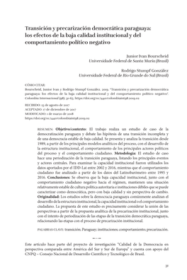 Transición Y Precarización Democrática Paraguaya : Los Efectos De La Baja Calidad Institucional Y Del Comportamiento Polític