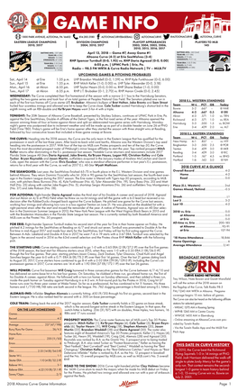 2018 Altoona Curve Game Information Page 1 THIS DATE in CURVE