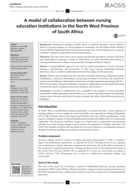 A Model of Collaboration Between Nursing Education Institutions in the North West Province of South Africa