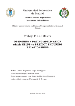 Trabajo Fin De Máster DESIGNING a DATING APPLICATION Which