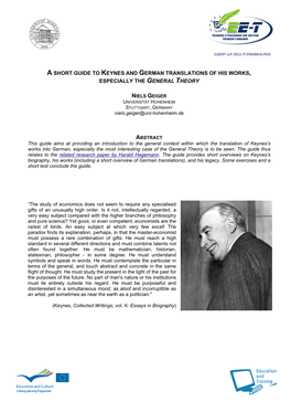 A Short Guide to Keynes and German Translations of His Works, Especially the General Theory