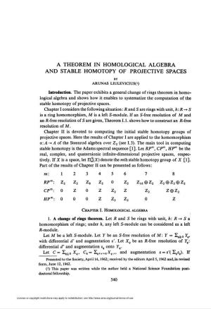 A Theorem in Homological Algebra and Stable Homotopy of Projective Spaces