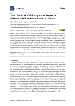 Use of Dendritic Cell Receptors As Targets for Enhancing Anti-Cancer Immune Responses