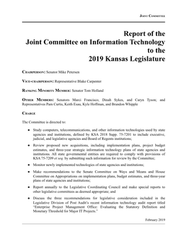Report of the Joint Committee on Information Technology to the 2019 Kansas Legislature