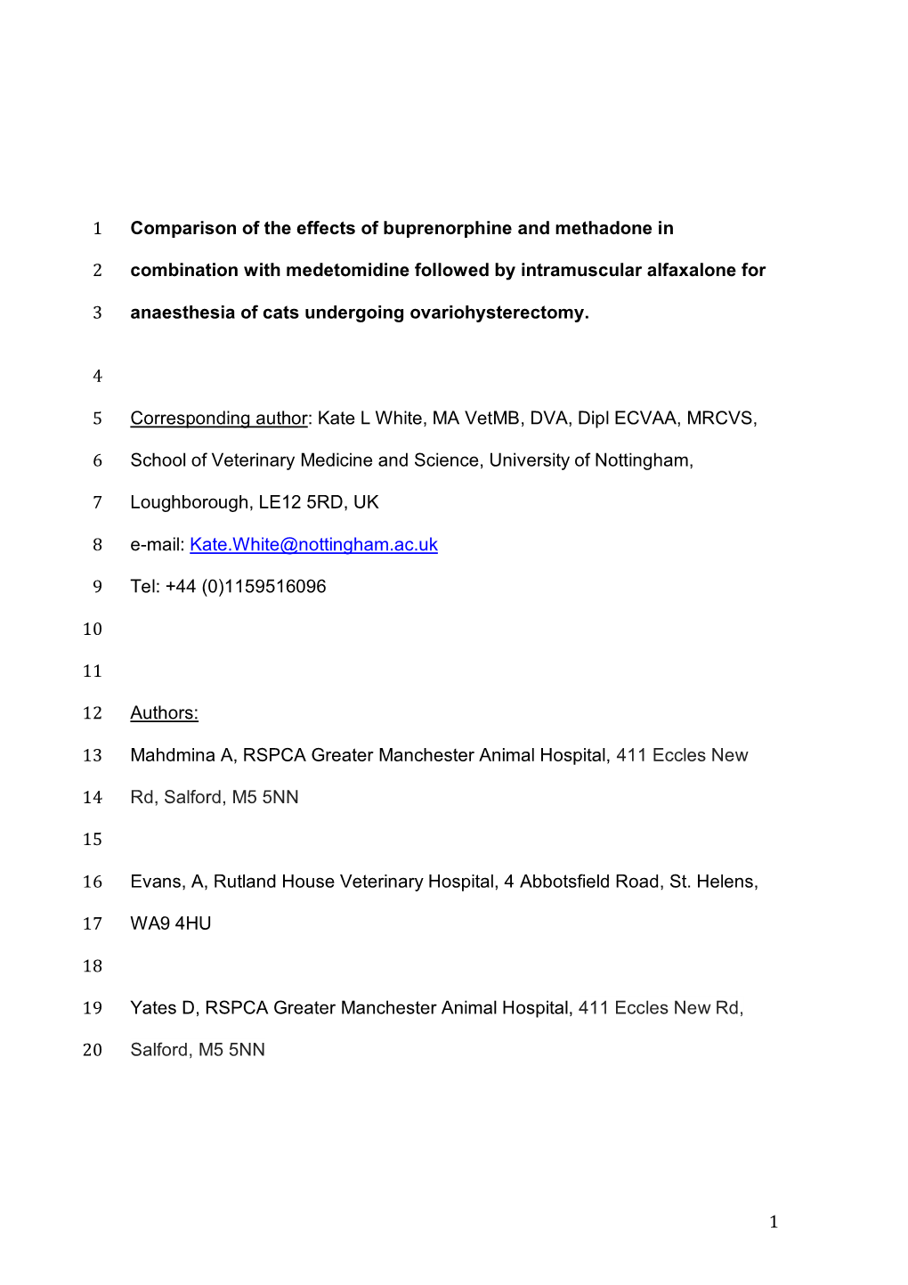 1 Comparison of the Effects of Buprenorphine and Methadone in 1