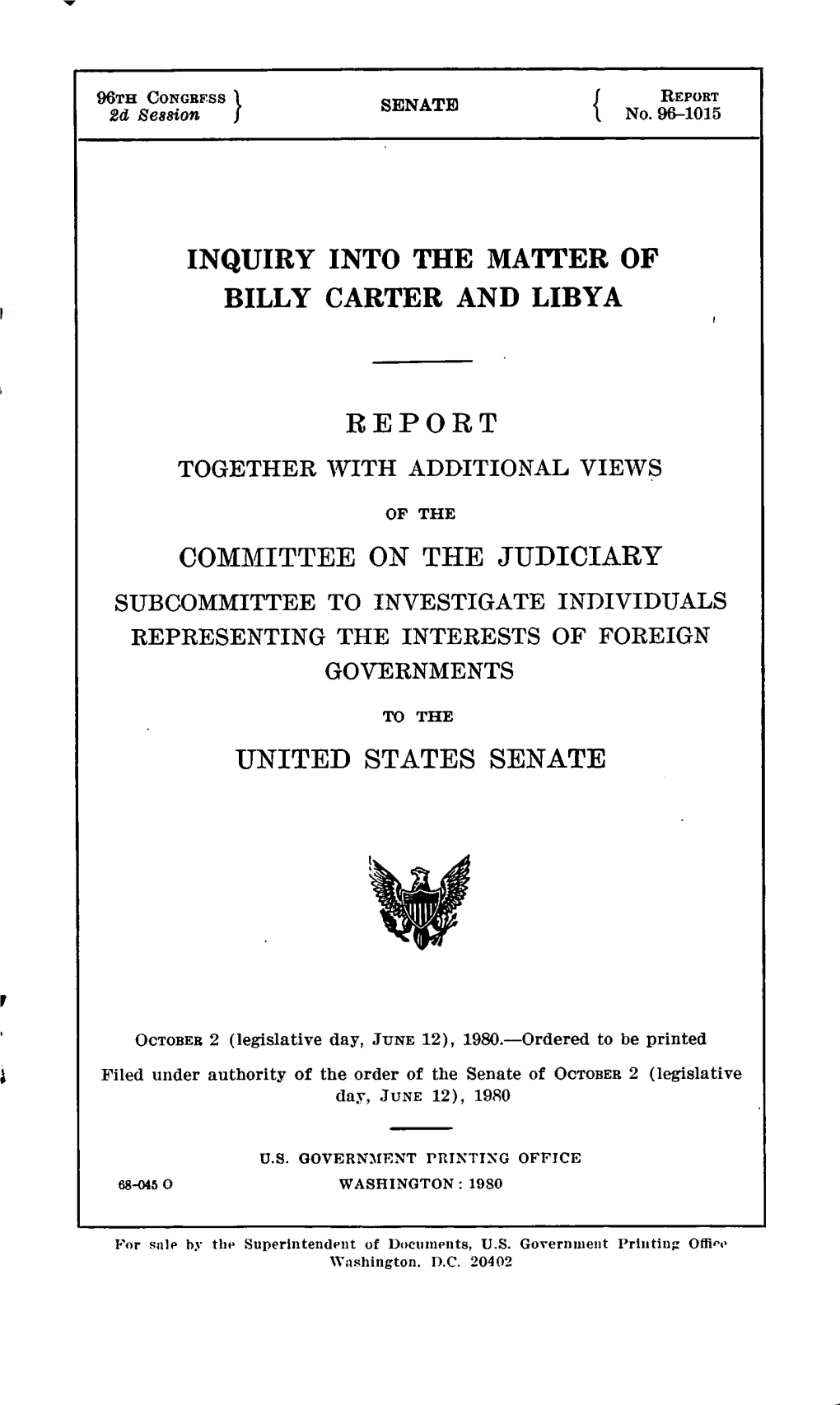 Inquiry Into the Matter of Billy Carter and Libya