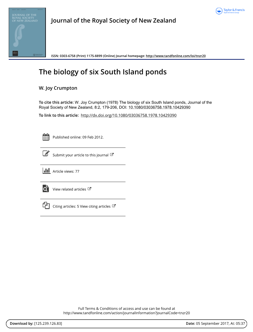 The Biology of Six South Island Ponds
