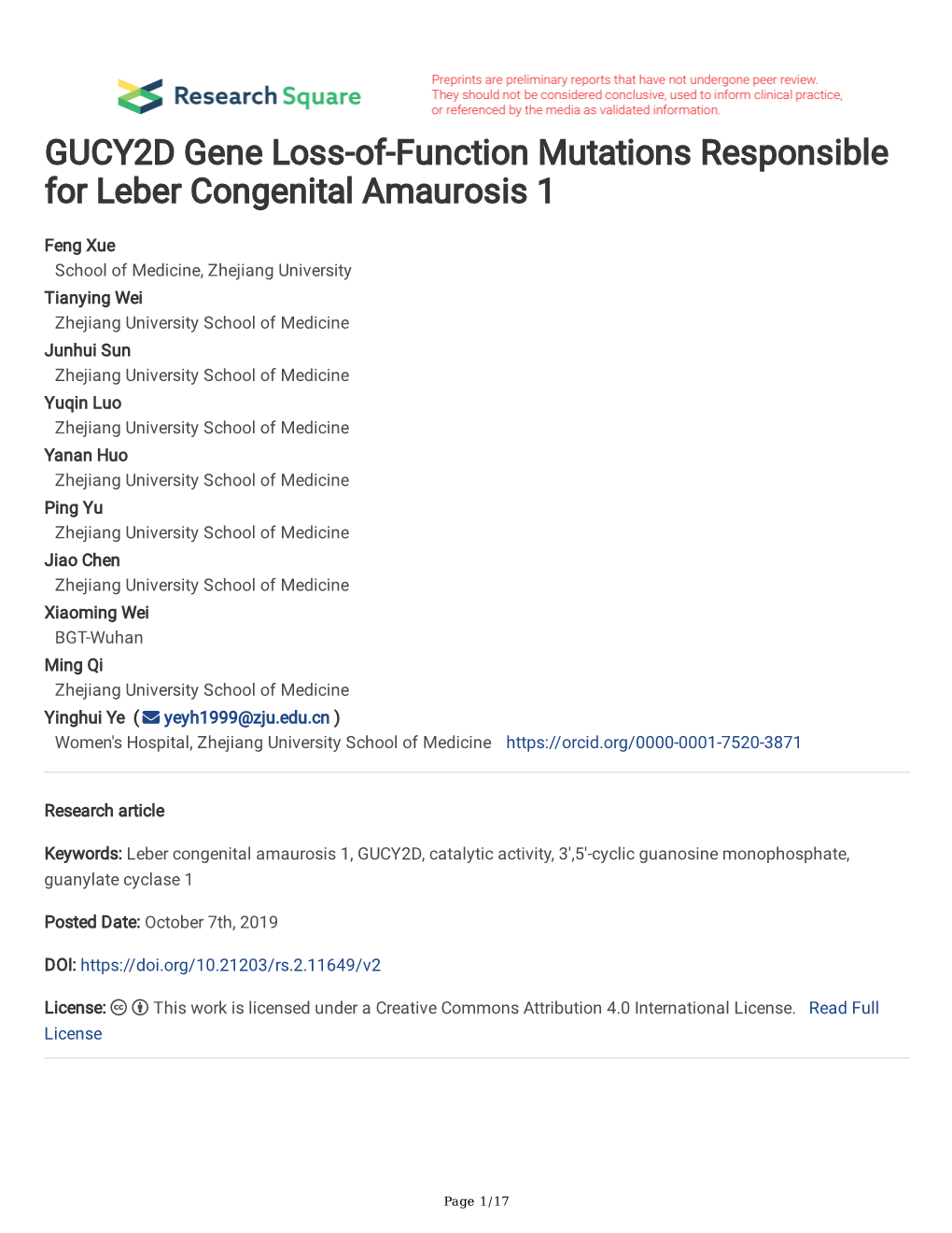 GUCY2D Gene Loss-Of-Function Mutations Responsible for Leber Congenital Amaurosis 1