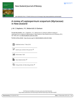 A Review of Leptospermum Scoparium (Myrtaceae) in New Zealand