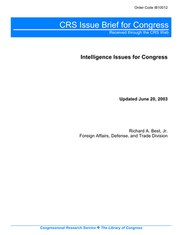 CRS Issue Brief for Congress Received Through the CRS Web