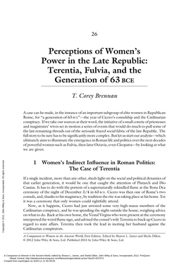 Perceptions of Women's Power in the Late Republic: Terentia, Fulvia, And