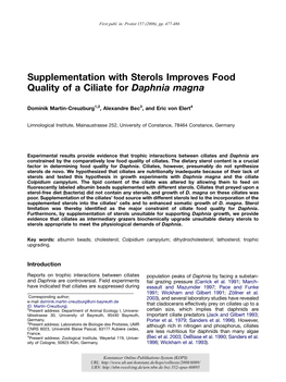 Supplementation with Sterols Improves Food Quality of a Ciliate for Daphnia Magna