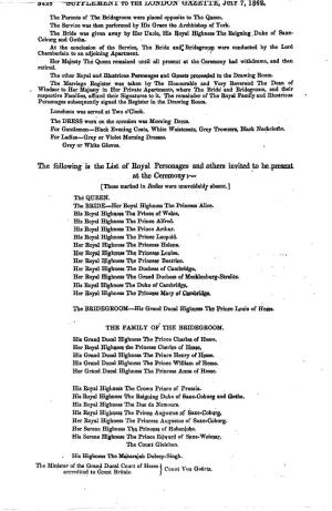 The Following Is the List of Royal Personages and Others Invited to He