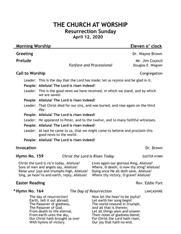 THE CHURCH at WORSHIP Resurrection Sunday April 12, 2020
