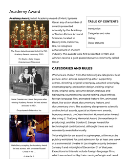Academy Award -- Britannica Online Encyclopedia