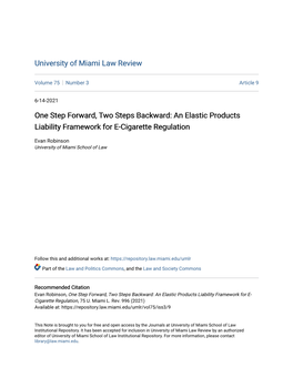 An Elastic Products Liability Framework for E-Cigarette Regulation