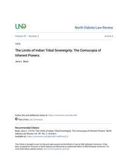 The Limits of Indian Tribal Sovereignty: the Cornucopia of Inherent Powers