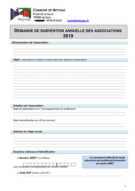 Demande De Subvention Annuelle Des Associations 2019