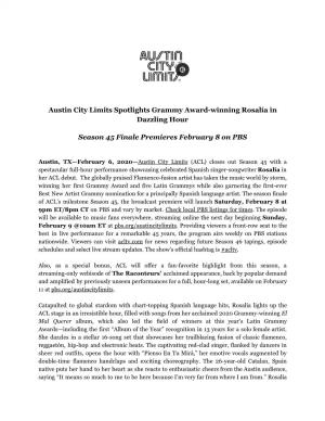 Austin City Limits Spotlights Grammy Award-Winning ​Rosalía ​In Dazzling Hour Season 45 Finale Premieres February 8 On