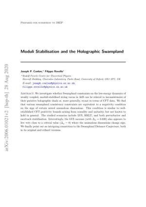 Moduli Stabilisation and the Holographic Swampland