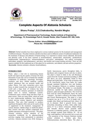 Complete Aspects of Alstonia Scholaris