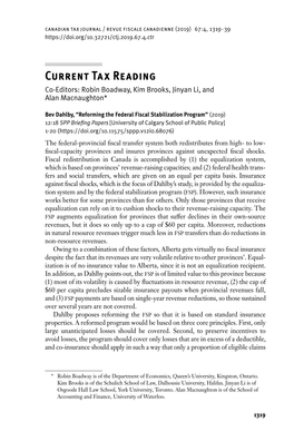 Current Tax Reading Co-Editors: Robin Boadway, Kim Brooks, Jinyan Li, and Alan Macnaughton*