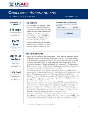 Hurricane Irma Fact Sheet #1, Fiscal Year (Fy) 2017 September 7, 2017